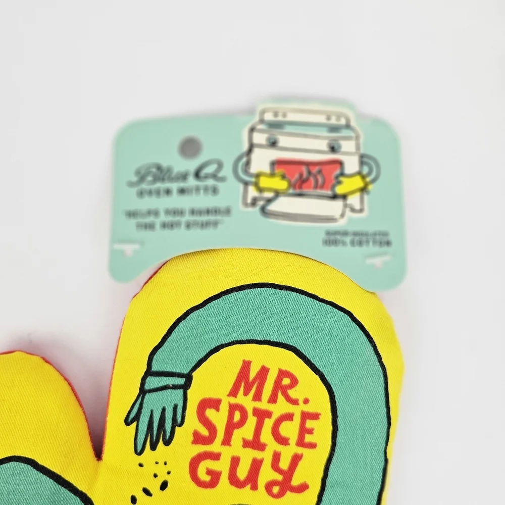Blue Q Yellow & Teal Oven Mitt with Retro Graphic